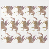 トレンディー金ゴールドグリッタースパークルユニコーンペガソスホース フリースブランケット (正面(横))