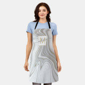 トレンディー金ゴールドグリッタースパークル大理石名モノグラム エプロン (着用した状態)