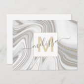 トレンディー金ゴールドグリッタースパークル大理石名モノグラム ノートカード (正面/裏面)