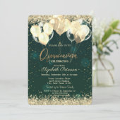 トレンディー金ゴールドグリッターダイヤモンド風船グリーン 招待状 (スタンド正面)