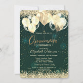 トレンディー金ゴールドグリッターダイヤモンド風船グリーン 招待状 (正面)