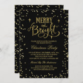 トレンディー金ゴールドグリッタートゥインクルドットクリスマスパーティー 招待状 (正面/裏面)