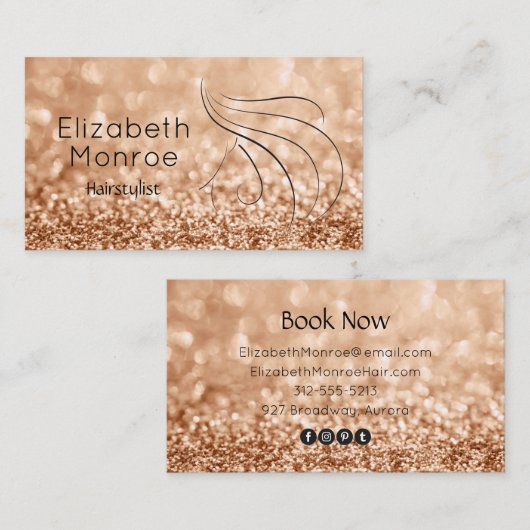 トレンディー金ゴールドグリッターヘアサロン 名刺 (正面/裏面)