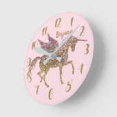 トレンディー金ゴールドグリッターユニコーンペガサスANY COLOR ラウンド壁時計 (傾斜)