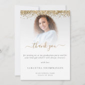 トレンディー金ゴールドグリッター写真卒業 サンキューカード (正面)