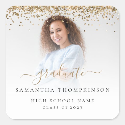 トレンディー金ゴールドグリッター写真2024卒業スクエアS スクエアシール (正面)