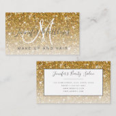 トレンディー金ゴールドグリッター化粧アーティストヘアサロン 名刺 (正面/裏面)