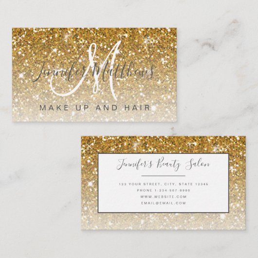 トレンディー金ゴールドグリッター化粧アーティストヘアサロン  名刺 (正面/裏面)