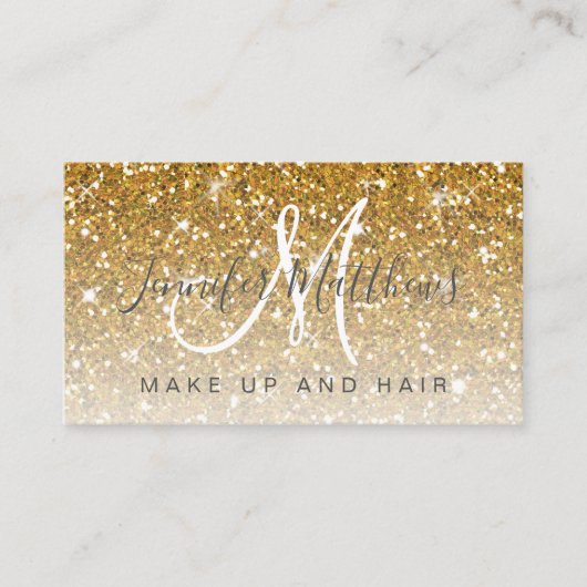 トレンディー金ゴールドグリッター化粧アーティストヘアサロン  名刺 (正面)