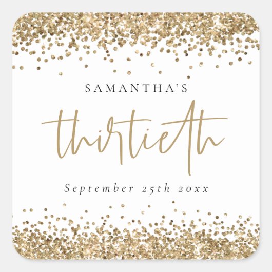 トレンディー金ゴールドグリッター名日付30番目 スクエアシール (正面)