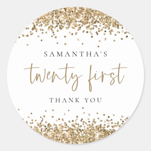 トレンディー金ゴールドグリッター名Twenty First Thank You ラウンドシール (正面)