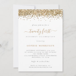 トレンディー金ゴールドグリッター21歳の誕生日パーティー 招待状