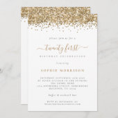 トレンディー金ゴールドグリッター21歳の誕生日パーティー 招待状 (正面/裏面)