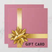 トレンディー金ゴールドサテンリボンギフトボウピンクのギフトカード (正面/裏面)