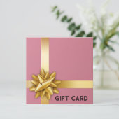 トレンディー金ゴールドサテンリボンギフトボウピンクのギフトカード (スタンド正面)
