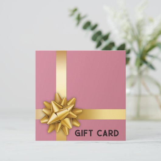 トレンディー金ゴールドサテンリボンギフトボウピンクのギフトカード (スタンド正面)