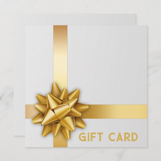 トレンディー金ゴールドサテンリボンギフトボウホワイトギフトカード (正面/裏面)