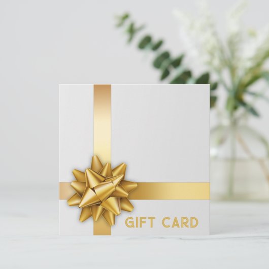 トレンディー金ゴールドサテンリボンギフトボウホワイトギフトカード (スタンド正面)