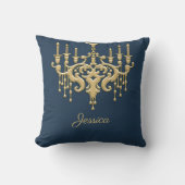 トレンディー金ゴールドシャンデリアモノグラムの装飾用クッション クッション (正面)