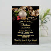 トレンディー金ゴールドシルバーブラックホリデーディナーパーティー 箔招待状 (立ち正面)