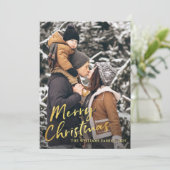トレンディー金ゴールドスクリプトクリスマスグリーティング2写真 シーズンカード (スタンド正面)