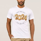 トレンディー金ゴールドスクリプトハッピーニューイヤー2024男 Tシャツ (正面)