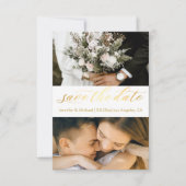 トレンディー金ゴールドスクリプト2写真を保存する日付カード ノートカード (正面)