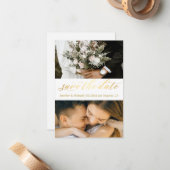 トレンディー金ゴールドスクリプト2写真を保存する日付カード ノートカード (正面/裏面インサイチュ)