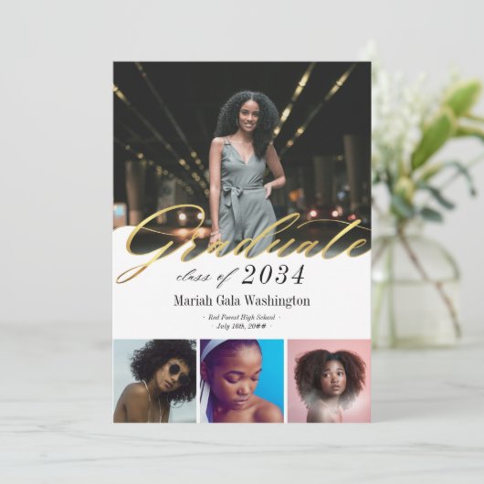 トレンディー金ゴールドスクリプト4枚フォトコラージュ卒業 (スタンド正面)