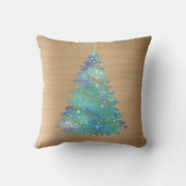 トレンディー金ゴールドティール（緑がかった色）グリッターツリークリスマス クッション (裏面)