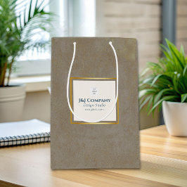 トレンディー金ゴールドテクスチャロゴ ミディアムペーパーバッグ