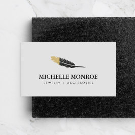 トレンディー金ゴールドディップボホフェザーデザイナーグレー 名刺