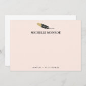 トレンディー金ゴールドディップボホフェザーデザイナーピンク ノートカード (正面/裏面)