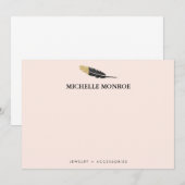 トレンディー金ゴールドディップボホフェザーデザイナーピンク ノートカード (正面/裏面)