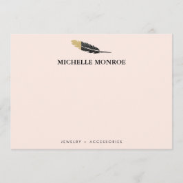 トレンディー金ゴールドディップボホフェザーデザイナーピンク ノートカード