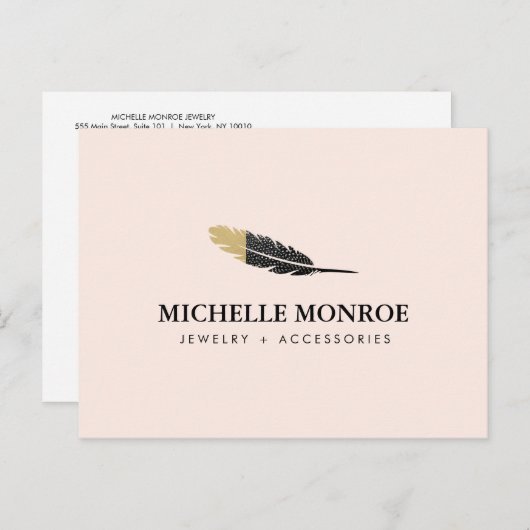 トレンディー金ゴールドディップボホフェザーデザイナーピンク ポストカード (正面/裏面)