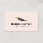 トレンディー金ゴールドディップボホフェザーデザイナーピンク 名刺 (正面)