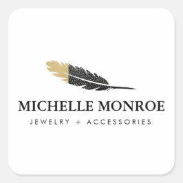 トレンディー金ゴールドディップボホフェザーデザイナーホワイト スクエアシール