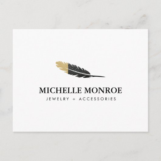 トレンディー金ゴールドディップボホフェザーデザイナーホワイト ポストカード (正面)