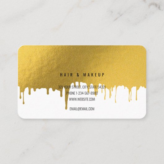 トレンディー金ゴールドドリップスヘア&メイクアップアーティスト 名刺 (裏面)