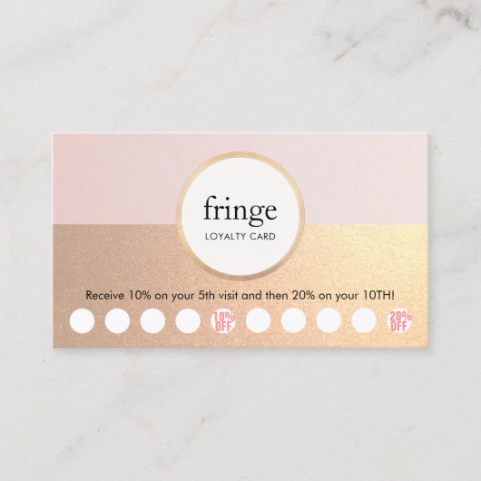トレンディー金ゴールドピンク美しいサロン10パンチロイヤリティ ロイヤリティカード (正面)