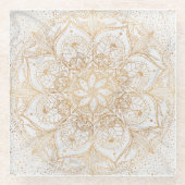 トレンディー金ゴールドフローラマンダラマーブルデザイン ガラスコースター (正面)