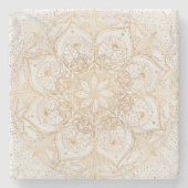 トレンディー金ゴールドフローラマンダラマーブルデザイン ストーンコースター (正面)