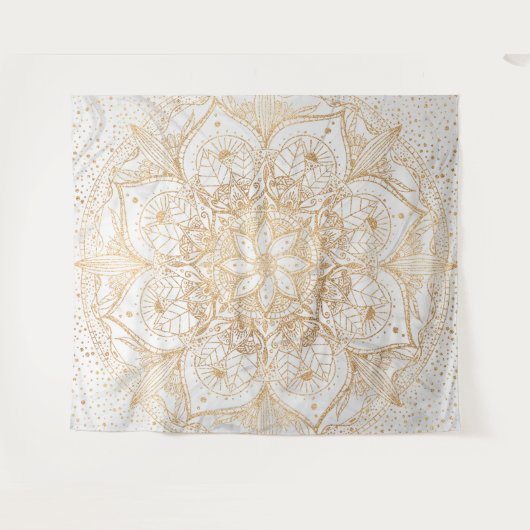 トレンディー金ゴールドフローラマンダラマーブルデザイン タペストリー (正面(横))