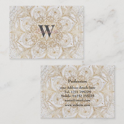 トレンディー金ゴールドフローラマンダラマーブルデザイン 名刺 (正面/裏面)