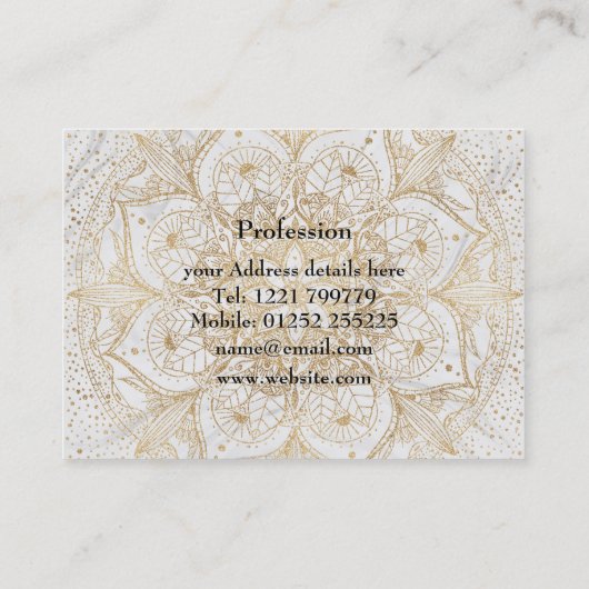 トレンディー金ゴールドフローラマンダラマーブルデザイン 名刺 (裏面)
