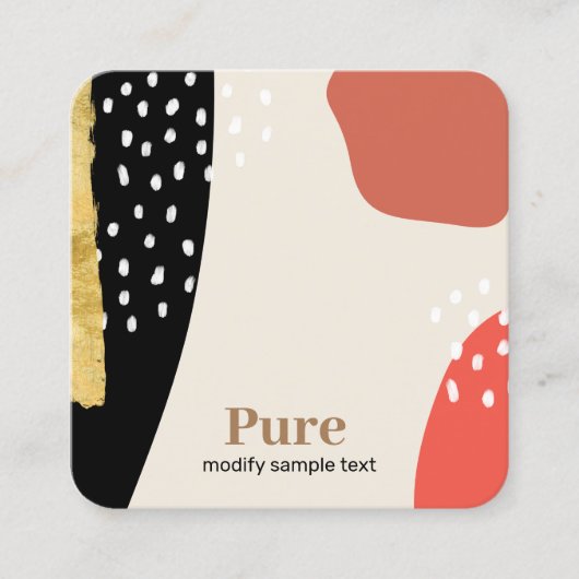 トレンディー金ゴールドブモダンラシ抽象芸術絵を描アート スクエア名刺 (正面)