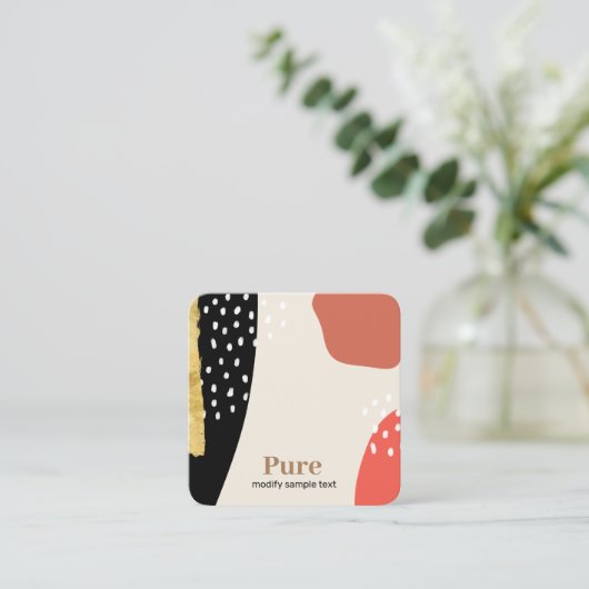 トレンディー金ゴールドブモダンラシ抽象芸術絵を描アート スクエア名刺 (スタンド正面)