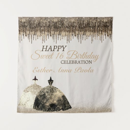 トレンディー金ゴールドブラウンドリップスボールゴーンスート16誕生日 タペストリー (正面)