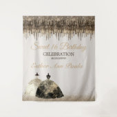 トレンディー金ゴールドブラウンドリップスボールゴーンスート16誕生日 タペストリー (正面)